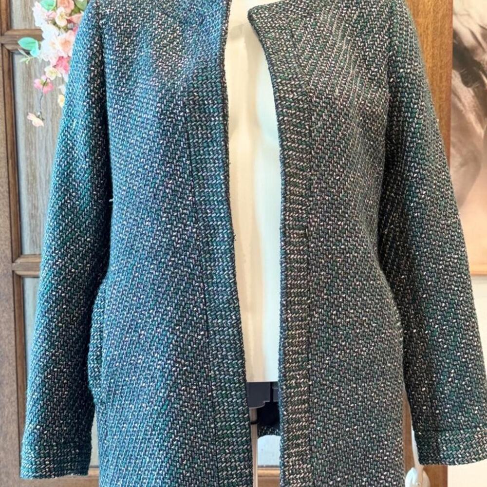 Ann Taylor Green and Black Tweed Blazer J2022-